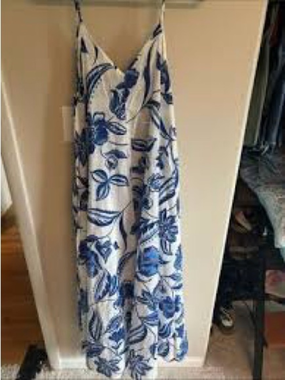 Haute Hippie 100% cotton Blue White BOHO flowy Floral Motif Maxi Dress